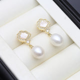 Scalloped Real Multicolour Pearls AAA Zircon Diamonds Cute Silver Dangle Earrings