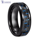 Beveled Polished Carbon Fiber  6MM 8MM Men Women Classic Tungsten Wedding Rings