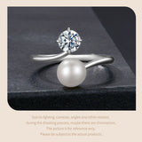 Luxury Round VVS1 D Colour 0.5CT Moissanite Freshwater Pearl Open Silver Ring