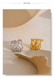 18K Gold Plated Trendy Stainless Steel Layered Hollow Geometric Wide Fashion Ring