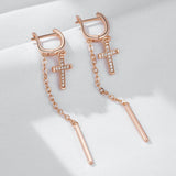 14 Karat Gold Filled AAA Zircon Diamonds Long Tassel Cross Dangle Earrings