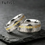6/8mm Hammered Offset Groove Inlaid Moonstone Gold Foil Tungsten Carbide Rings