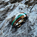 Green Opal Koa Wood Inlay 8mm Black Tungsten Engagement Fashion Men Women Rings