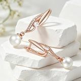 14K Gold Filled Geometric AAA Zircon Diamonds Long Pearl Glossy Drop Earrings