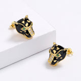 Exquisite Handmade Enamel Black Leopard Green Spinel White AAA Zircon Earrings