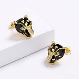 Exquisite Handmade Enamel Black Leopard Green Spinel White AAA Zircon Earrings