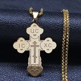 Christian Orthodox Cross Necklace Stainless Steel Jesus Religious Prayer Russian Chain Necklaces