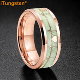 Polished Bevel Edges Electrocardiogram Luminous Glow Inlay Tungsten Carbide Rings