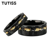 Mens 6/8mm Black Gold Meteorite Gold Foil Tungsten Carbide Rings Men's Wedding Rings