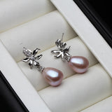 Real Natural Multicolour Pearl Flower-Shaped Elegant Design Silver Earrings