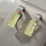14 Karat Rolled Gold Fog Green Square AAA Zircon Crystal High Quality Drop Earrings