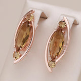 14 Karat Rolled Gold Fashion Red Brown Zircon Crystal Rhombus Long Earrings