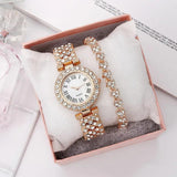 New Arrival Luxury Brand Ladies Watch Bracelet Sets - Quality CZ Diamonds Steel Band Watch Sets for Women - The Jewellery Supermarket
