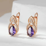 Gorgeous Pear Shape 14K Filled Rose Gold Purple AAA Zircon Diamonds Drop Earrings - Sparkling Fashion Jewellery