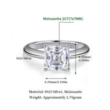 Amazing 1/2/3/5CT Asscher Cut VVS1 D Colour Moissanite Diamond Silver Solitaire Ring