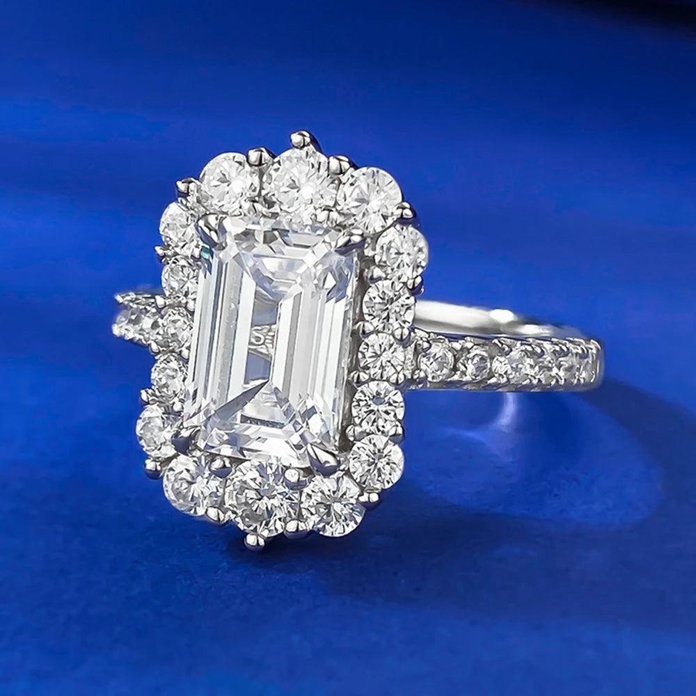 Gorgeous Silver Emerald Cut AAAAA Lab Sapphire Gemstone Wedding Engagement Fine Jewellery Big Rings - The Jewellery Supermarket