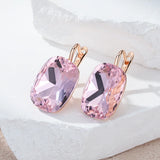 14K Rolled Gold Big Oval Pink AAA Zircon Crystals Dangle Earrings High Quality Jewelry