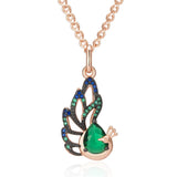 Luxury Filled 14K Rose Gold AAA Blue  Zircon Crystals Peacock Necklace - Vintage Daily Fine Jewellery