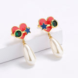 Exquisite Handmade Enamel Red Love Heart Zircon Crystal High-quality Earrings