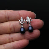 Real Natural Multicolour Pearl Flower-Shaped Elegant Design Silver Earrings