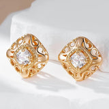 Elegant Fashion 14K Rolled Rose Gold Rhombic Clip, White AAA Zircon Diamonds Earrings, Unique Daily Party Jewellery