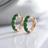 Lovely Vintage 14K Filled Gold Dark Green AAA Zircon Crystals Hoop Earrings