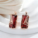 14 Karat Rolled Gold Luxury Square AAA Red Zircon Crystal Women's Long Dangle Earrings