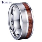 Offset Groove With Real Wood Inlay 6MM 8MM Black Tungsten Wedding Men Women Rings