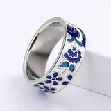 Charming Handmade Blue Enamel Flower Fashion Silver Ring