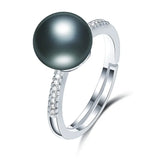 Superb Real Cultured Pearl Sterling Silver AAA Zircon Diamonds Adjustable Rings