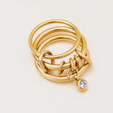 Fashion Stainless Steel 18K Gold Colour Plated Plain Zirconia Multi Ring