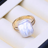 Irregular Big Baroque Natural Pearl Gold AAA Zircon Diamonds Silver Colour Rings