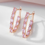 Awesome Shiny Rolled 14K Rose Gold Pink AAA Zircon Crystals Full Paved Drop Earrings, Luxury Party Fine Jewellery