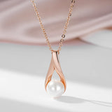 Trendy Glossy Filled Rose Gold of 14-Karat Purity Pearl Drop Necklace For Women -  Luxury Party Jewellery