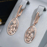 Gorgous 14K Filled Rose Gold Vintage Hollow Flower Long Drop Earrings For Women - Fine Jewellery