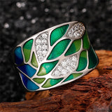 Charming Bohemia Style Green Leaf Enamel Rings for Women