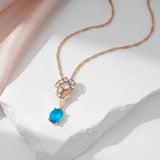 Gorgeous Shiny 14K Filled Rose Gold Blue AAA Zircon Crystals Pendant Necklace For Women - Fine Jewellery