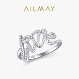 Romantic "LOVE" Script Ring Decorated AAAA Lab Created Diamonds 925 Silver Ring