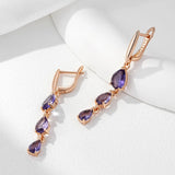 14 Karat Gold Filled Shiny Purple AAA Zircon Crystals Drop Womens Earrings Fine Jewellery