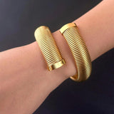 Trendy Wide Chunky Women Stainless Steel Cuff Bangles, Attractive Spiral Texture PVD Gold Plated Daily Wear Bracelet - The Jewellery Supermarket