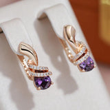 Marvelous Cute Drop Filled 14K Rose Gold Purple Double Layer AAA Zircon Diamonds Earrings - Fashion Jewellery