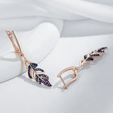 14 Karat Rolled Gold Purple With Blue AAA Zircon Crystals Leaf Drop Earrings