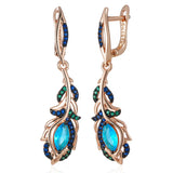 14 Karat Rolled Gold Blue AAA Zircon Crystals Flower Long Drop Earrings For Women