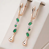 New Luxury 14K Filled Rose Gold Green AAA Zircon Crystal Leaf Long Dangle Earringss - Daily Fine Jewellery