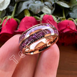 Purple Crystal Stone Inlay Domed Polished 6mm 8mm Tungsten Wedding Men Women Rings