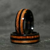 Double Groove Inlay Whiskey Wood, Domed High Polished Tungsten Carbide Rings