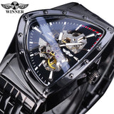 New Black Skeleton Mechanical Watches Triangle Automatic Stainless Steel Irregular  Transparent Back Case Wristwatch