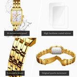 Luxury Brand Gold Plated Stainless Steel Waterproof Automatic Date Women's Watches - Elegant Bracelet Set Ideal Gift