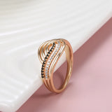 Rolled 14K Rose Gold White and Black AAA Zircon Diamonds Ring - Fashion Geometry Vintage Style Fine Jewellery