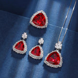 Attractive Vintage Triangle Lab Created Ruby Gemstone Necklace Pendant Ring Earrings, Party Fine Jewellery Set - The Jewellery Supermarket